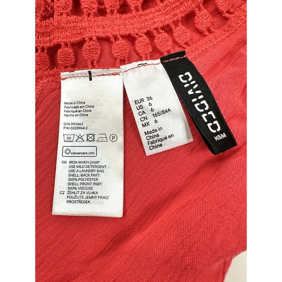 DIVIDED Tank Top Crochet Back Detail Cut-Out Pattern US 6 Flowy Coral Red NEW - Picture 6 of 8